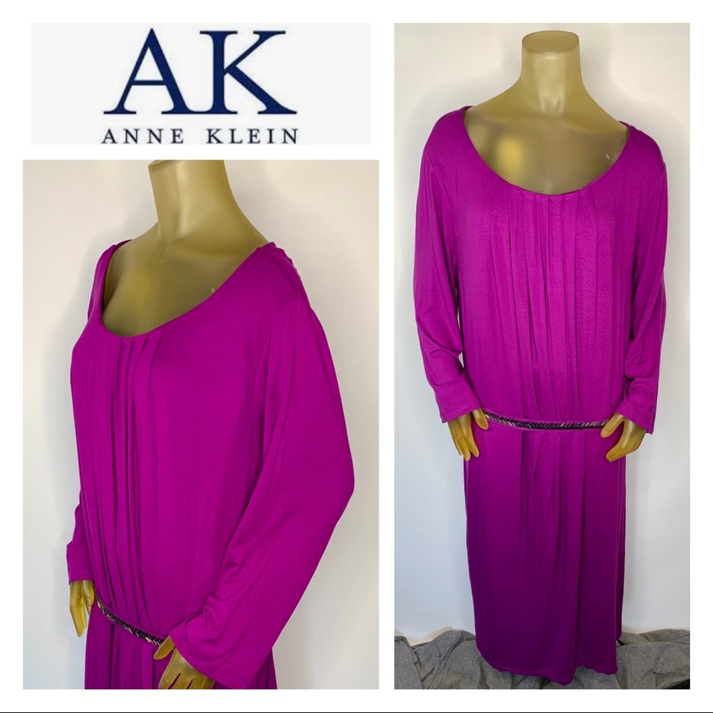 AK ANNE KLEIN Purple Long Dress Beaded Belt 3X